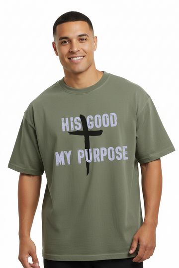 His Good. My Purpose. Enzyme Oversized Washed Christian T-Shirt