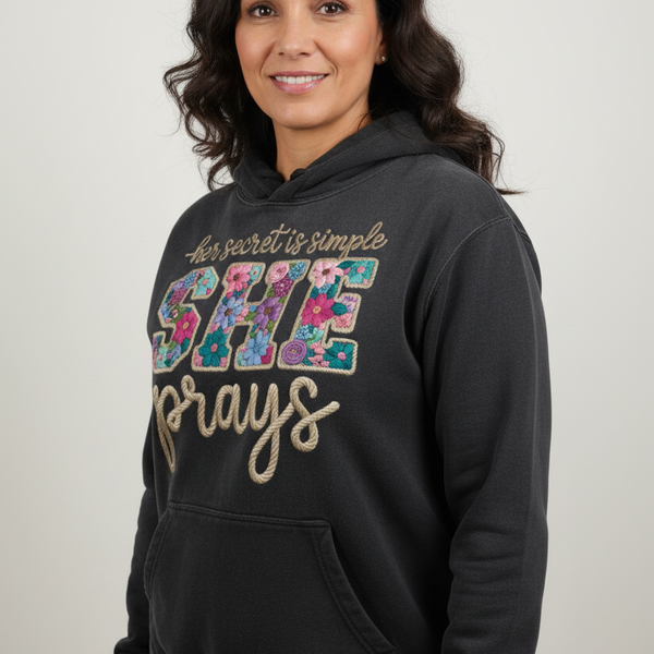 She Prays - Heavyweight Sunfaded Oversized Ladies Christian Hoodie
