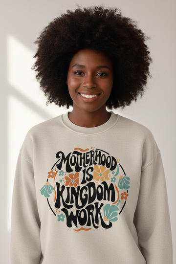 Motherhood is Kingdom Work - Snow Washed Oversized Christian Sweatshirt