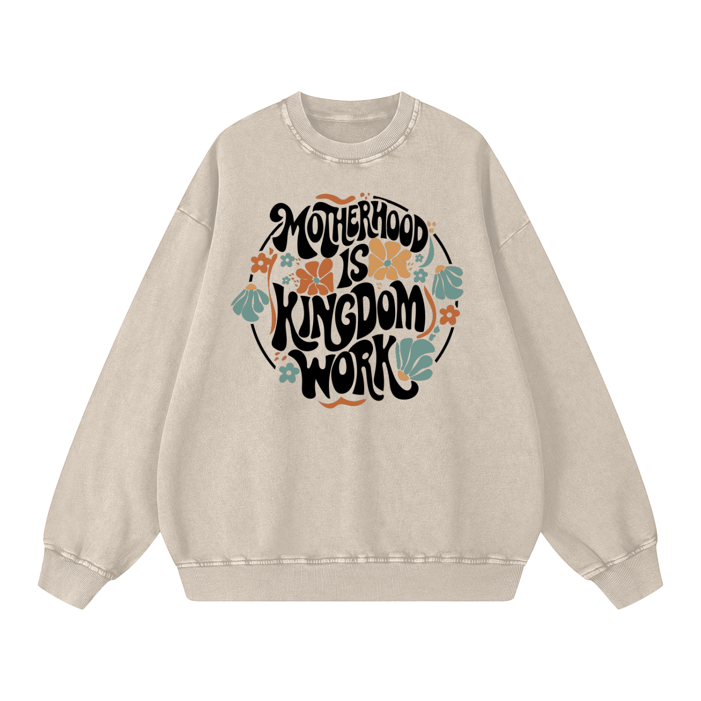 Motherhood is Kingdom Work - Snow Washed Oversized Christian Sweatshirt