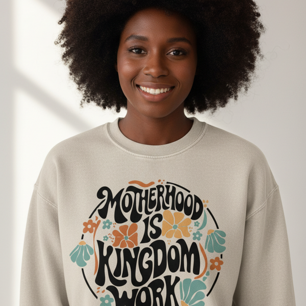 Motherhood is Kingdom Work - Snow Washed Oversized Christian Sweatshirt