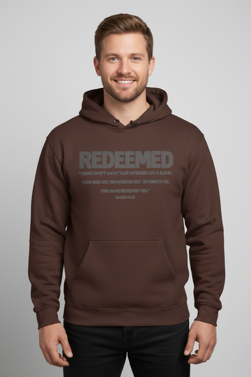 Redeemed Premium Hoodie — Christian Faith Pullover with 'REDEEMED' Scripture Design