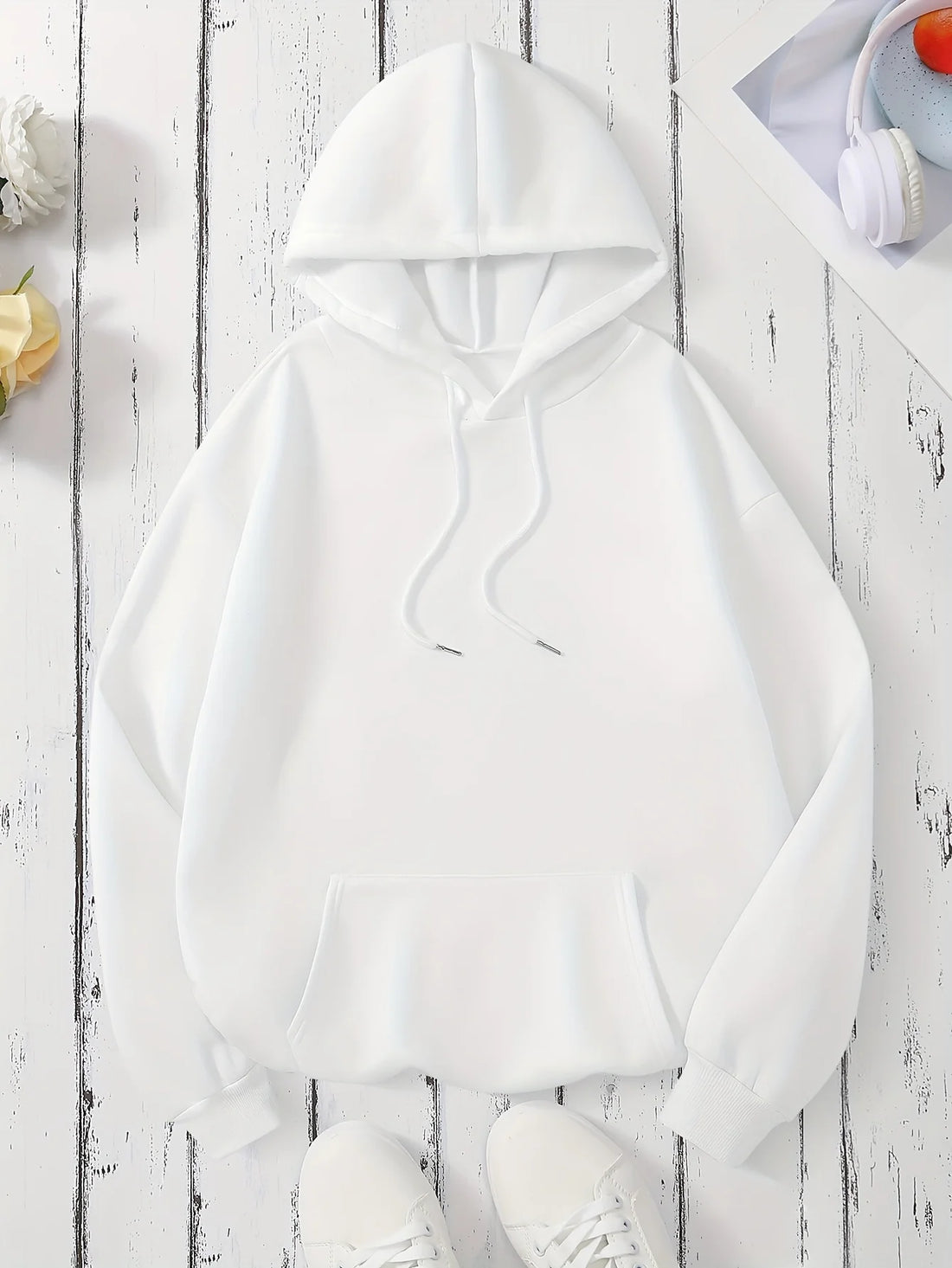Faith Over Fear Print Kangaroo Pocket Hoodie, Casual Long Sleeve Drawstring Hooded Sweatshirt, Women's Clothing