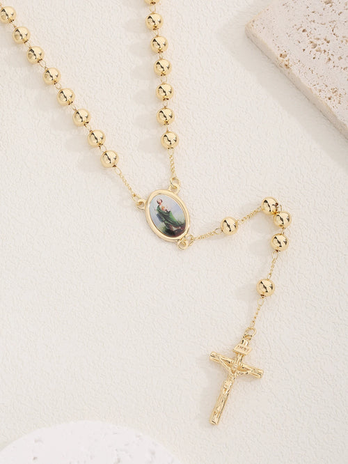 14k Prayer Beads Father Cross Necklace