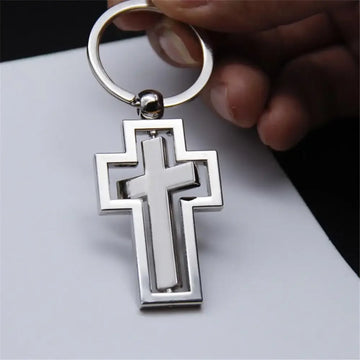 360 Degree Rotating Cross Keychain Hollow Metal Jesus Keychain Couple Car Key Holder Bag Pendant Festival Party Religious Gifts