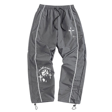 Men's Jesus Cross Print Trendy Sporty Pants with Lines Gym Workout Running Trousers with Pockets Athletic Quick Dry Sweatpants