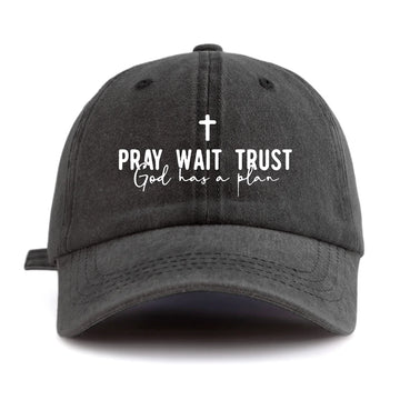 1pc Pray Wait Trust Print Washed Baseball Cap for Adults, Minimalist Retro Style Casual Soft Adjustable Dad Hat, Perfect As Gift