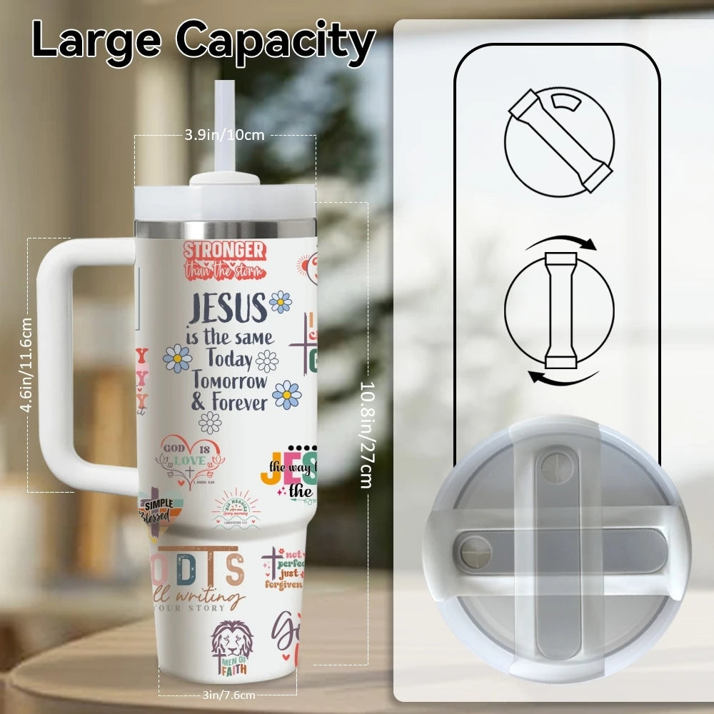Jesus Christ Quote Vacuum Flasks 40oz Thermal Stainless Steel Tumbler with Handle Straw Leakproof Mug