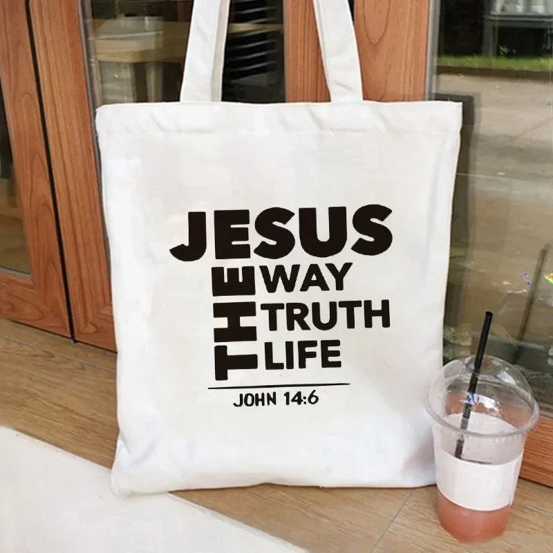 All My Hope Is in Jesus Pattern Canvas Tote Bag Religious Large Capacity Handbag  Faith Jesus Sublimation Designs Shopping Bag
