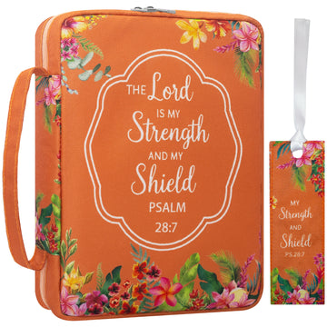 Bible Cover for Women, Orange Floral Scripture Case, Large Capacity Church Book Organizer, Christian Gift for Ladies