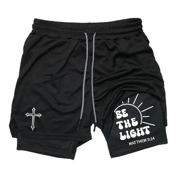 Cross Graphic 2in1 Fitness Gym Performance Shorts Men Christian Sport Quick Dry Breathable Workout Running Shorts with Pocket