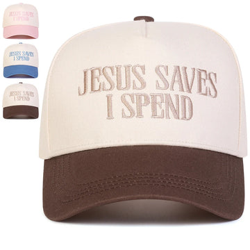 Unisex JESUS SAVES I SPEND Letter Embroidery Baseball Caps Spring Autumn Outdoor Adjustable Casual Hats Sunscreen Hat Sports Cap