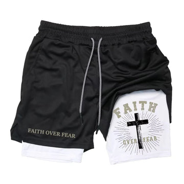 Summer New Shorts Man Cross Bible Print Gym Fitness Shorts Women's Sports Double-layer 2-in-1 Pant Quick-Drying Beach Shorts Y2k