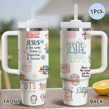 Jesus Christ Quote Vacuum Flasks 40oz Thermal Stainless Steel Tumbler with Handle Straw Leakproof Mug
