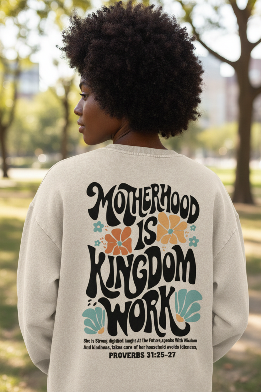 Motherhood is Kingdom Work - Snow Washed Oversized Christian Sweatshirt