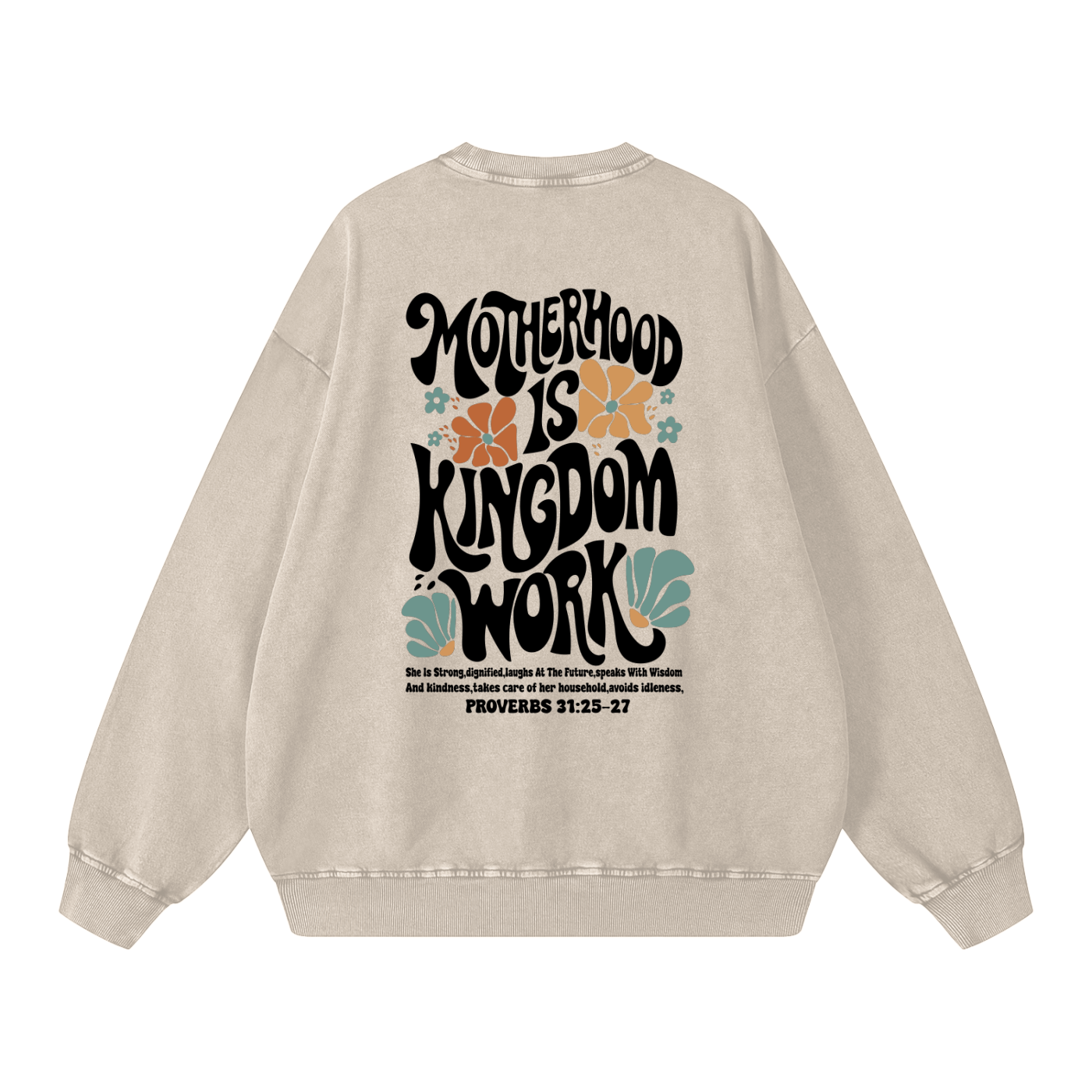 Motherhood is Kingdom Work - Snow Washed Oversized Christian Sweatshirt
