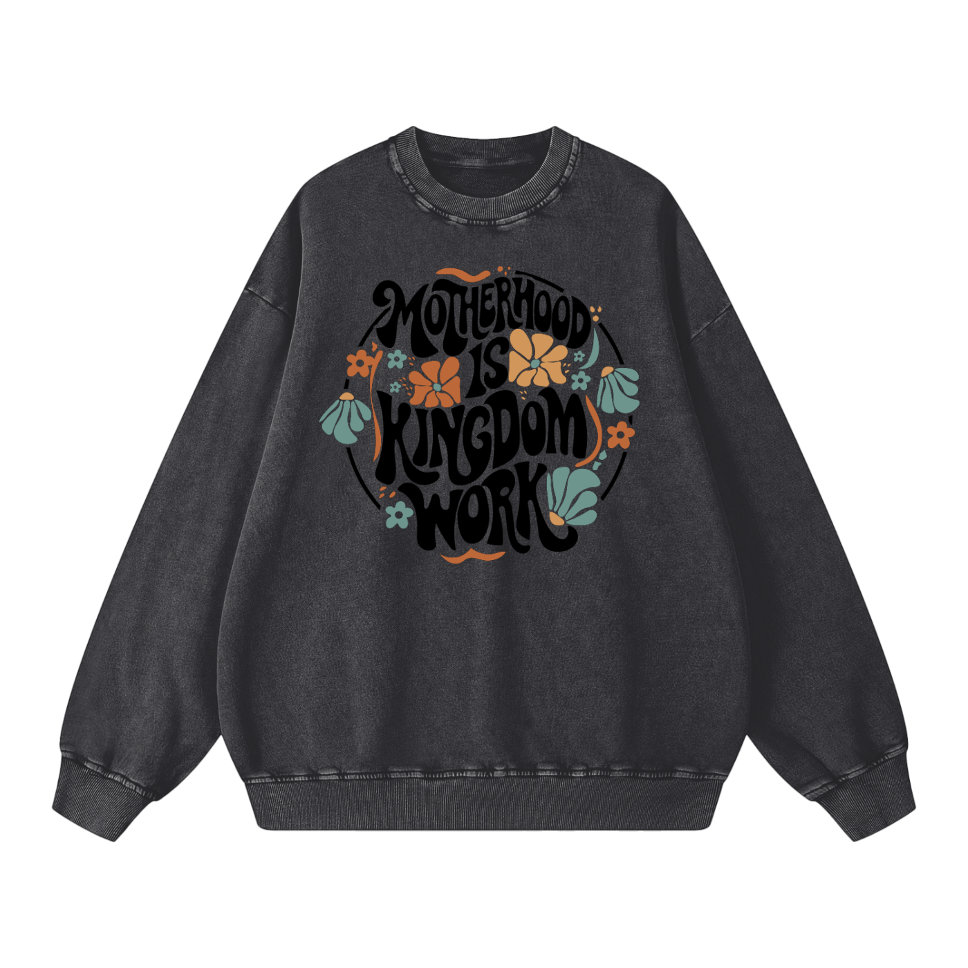 Motherhood is Kingdom Work - Snow Washed Oversized Christian Sweatshirt